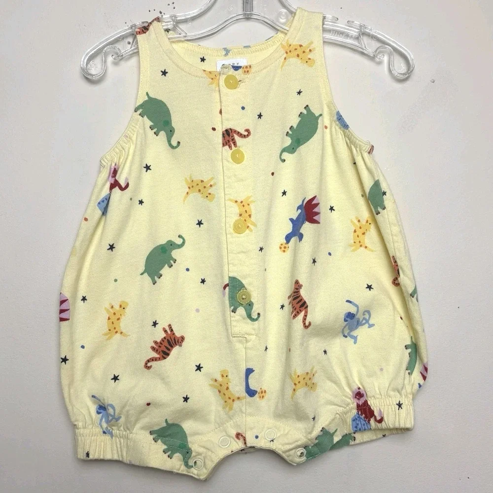 Vintage Baby Gap 90s Bubble Romper Yellow Zoo Animals Cotton‎ 3-6 Months